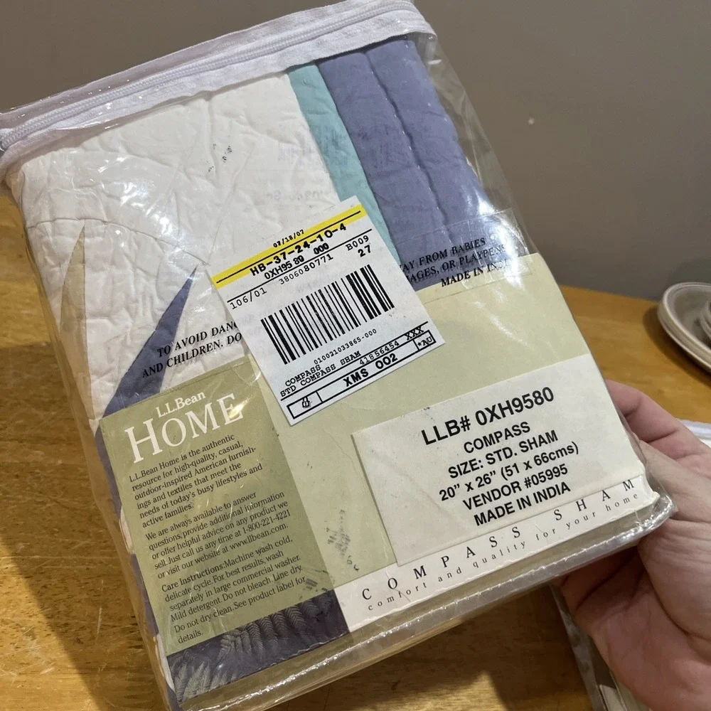 LL Bean Quilted Compass Cotton Sham Cottagecore Pillowcase Vtg Set Of 2 Sunburst